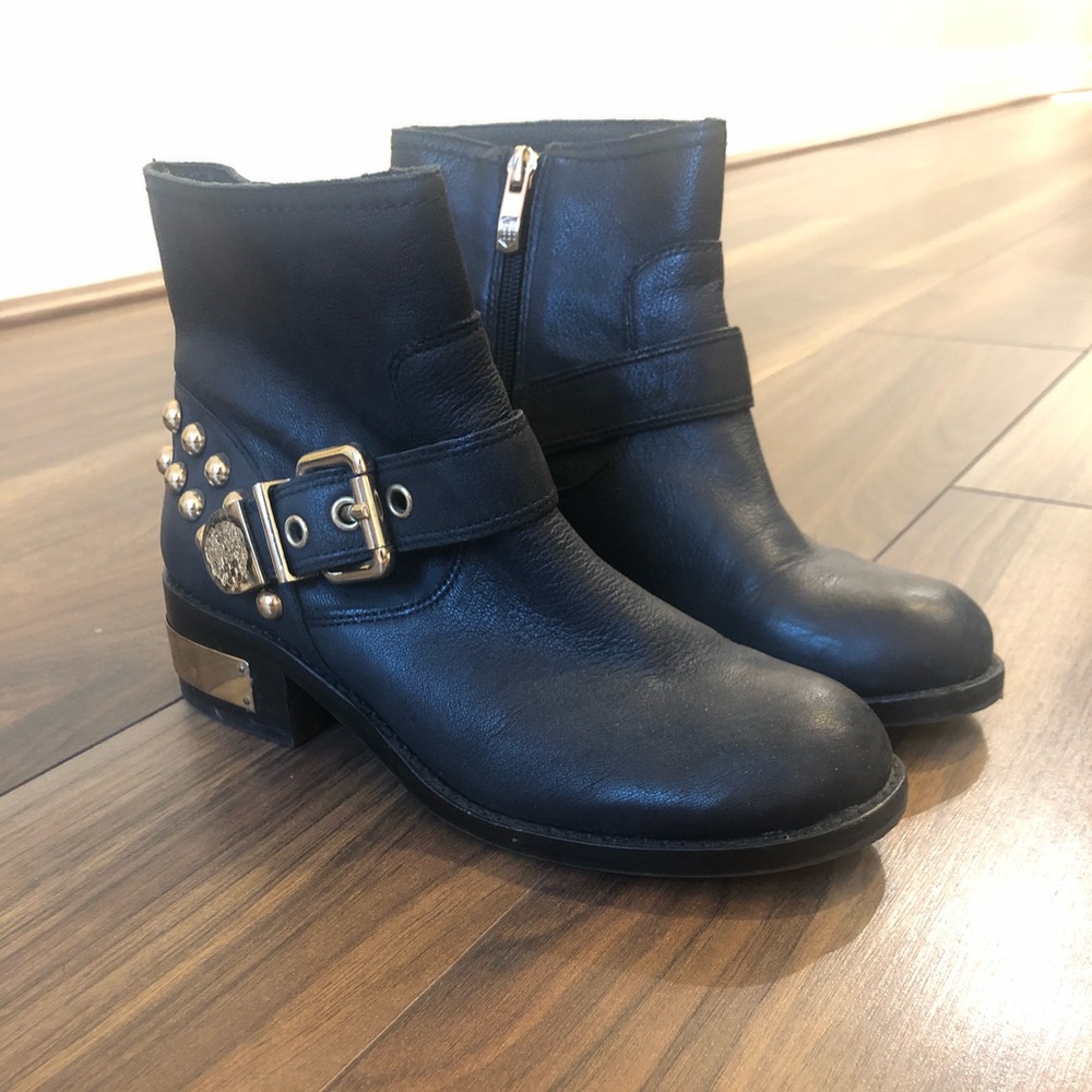 Vince Camuto Gold Studded Ankle Moto Boots